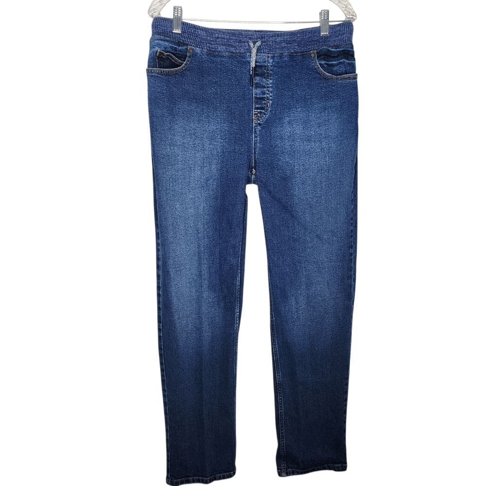 Lands End Kids Iron Knee Pull-On Jeans Blue Denim Rib Waist XL 18H-20H‎ Husky